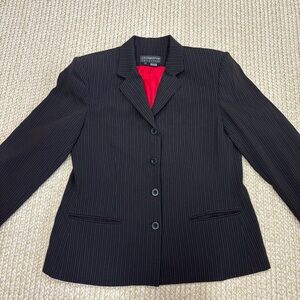 Liz Claiborne Collection Vintage Sz 12 Blazer Button Pinstripe Blk/Wht/Rd